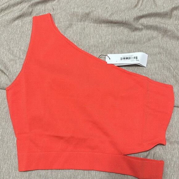 The Drop Valentina Women's One Shoulder Crop Stretchy Top Fire Orange Size M - Picture 2 of 4